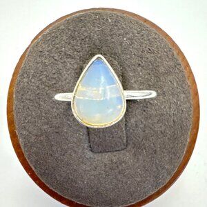 VTG Sterling Silver Teardrop Cabochon White Opal Statement Ring Size 5.25